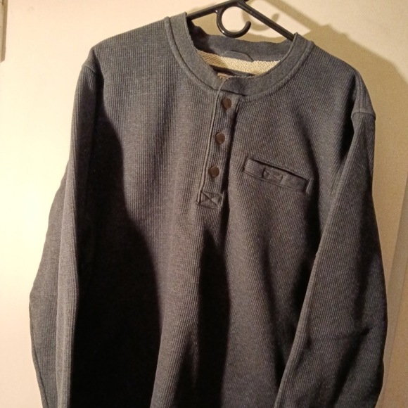 L L Bean Katahdin Iron Works Waffle Fleece Henley shirt -Charcoal Heather - XL - Picture 2 of 7